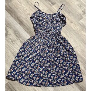 Floral Ruffle Sundress, Navy Blue, Beach, Casual Dress, Women's Summer‎